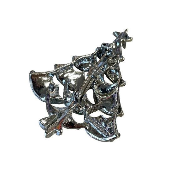 Vintage Gerry's Silver Tone Christmas Tree Pin Brooch Blue Green Rhinestones - Picture 3 of 4